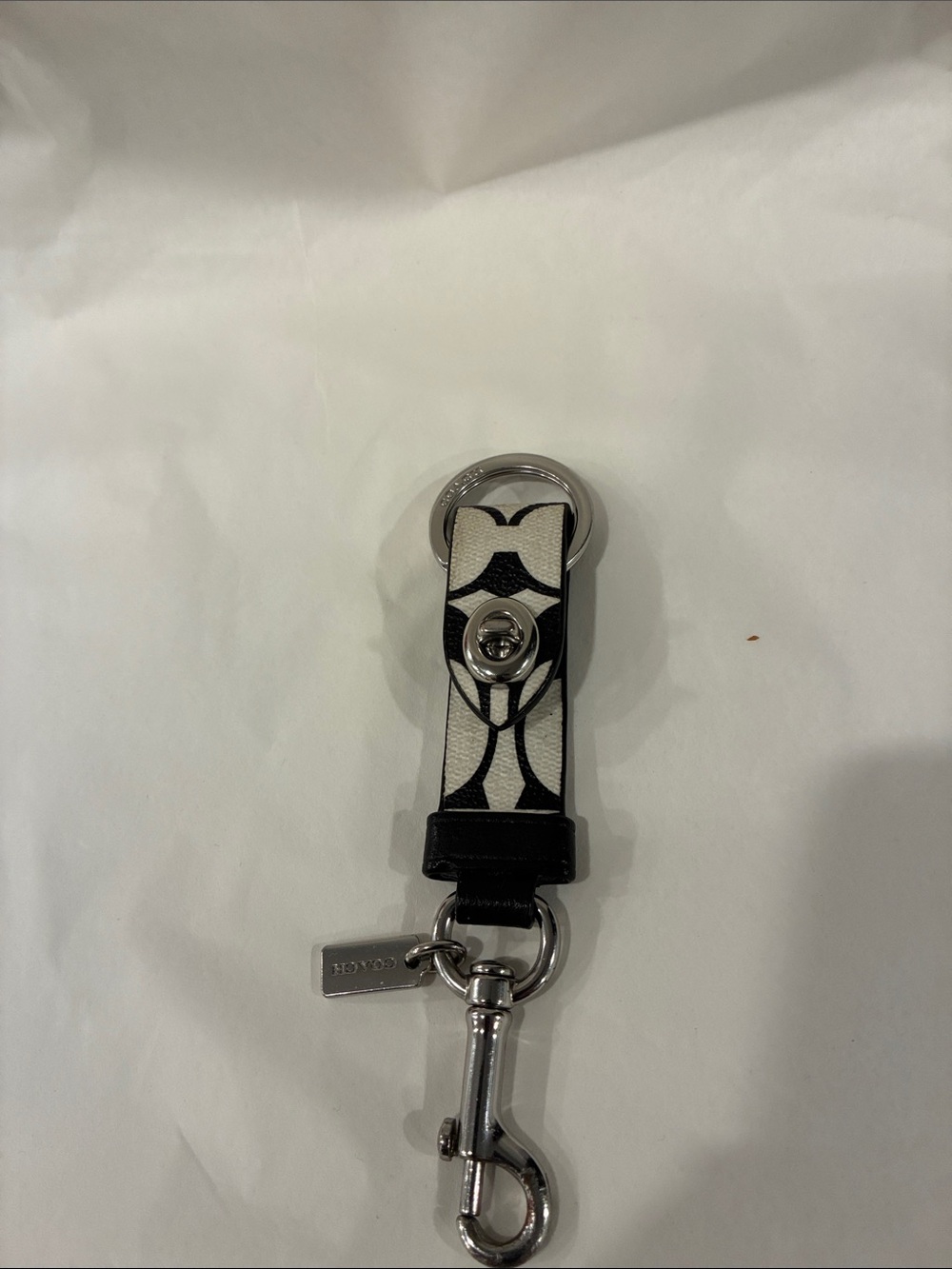 Coach Black and White Signature Strap Key Hook